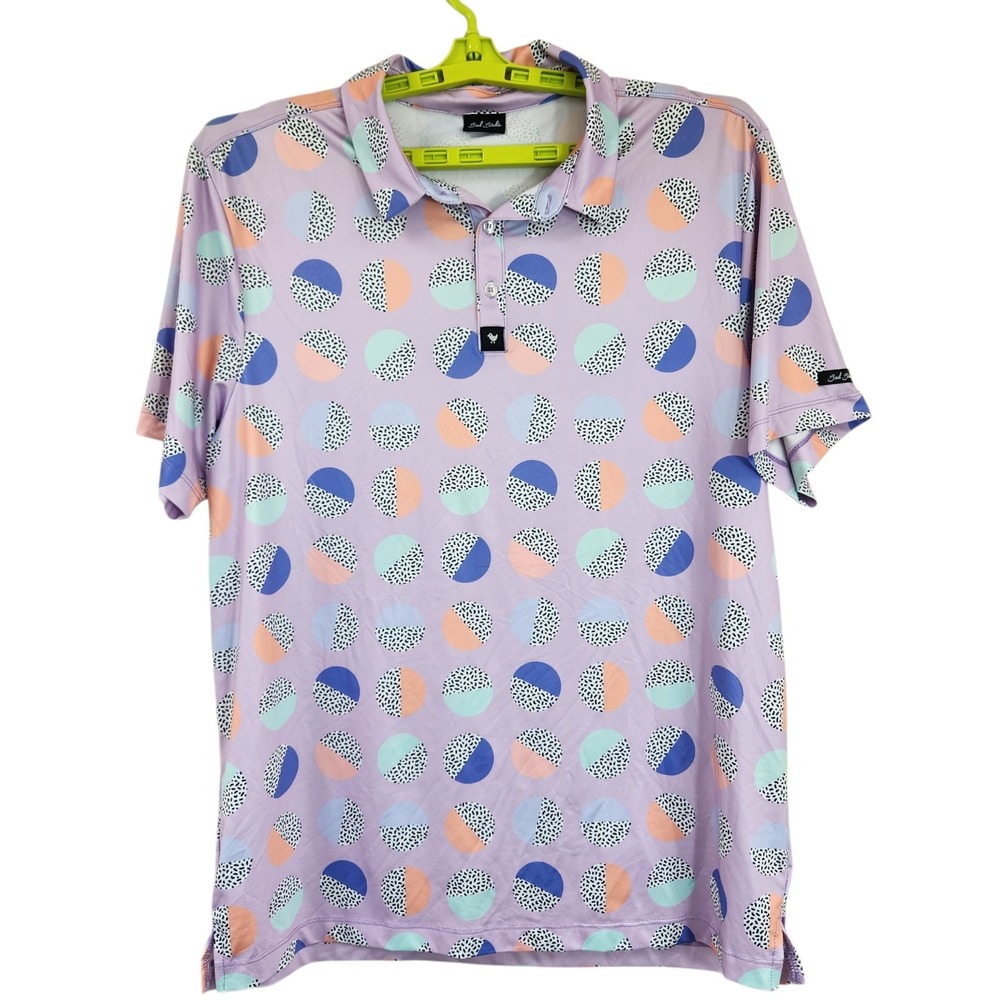 Bad Birdie Size Large Polo Shirt Men Geometric Cirlcles Performance Stretch Golf